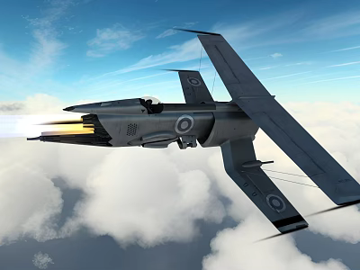 Jet Fighter Flying In Blue Sky With Clouds Firing Missile 3d model