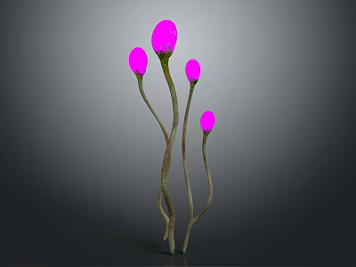 Cartoon Scene Featuring Curved Stem Plants With Pink Spherical Flowers On Grey Background 3d model