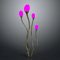 Cartoon Scene Featuring Curved Stem Plants With Pink Spherical Flowers On Grey Background