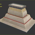 Cartoon Style Three Tiered Pyramid With Blue Dots Red Grid And Red Lines