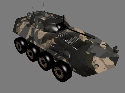 Armored Military Vehicle With Camouflage Paint Six Wheels Mounted Weapon And Antenna 3d model