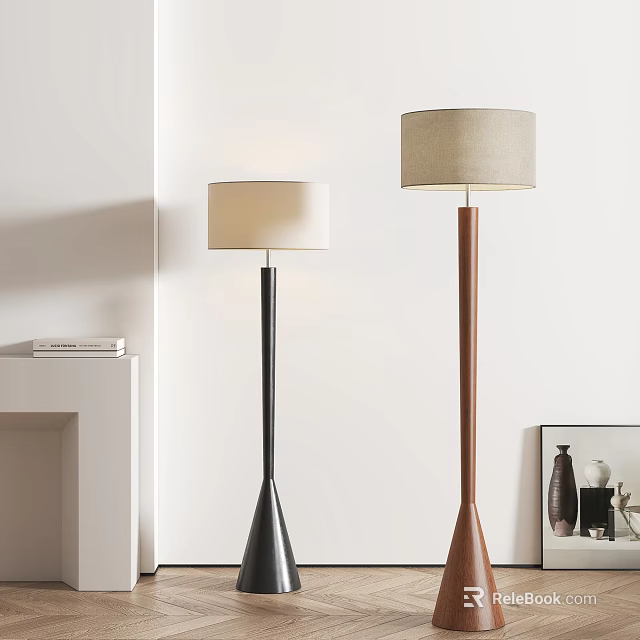 Modern Home Interior With Black And Brown Floor Lamps Tall Slim Design Light Shades 3d model 