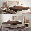 Modern Bedroom Upholstered Double Bed With Tufted Headboard Brown Bedspread Matching Nightstands Table Lamps