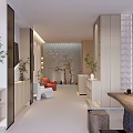 Modern Public Office Space With Open Layout Desks Bookshelves Green Plants And Decorative Art