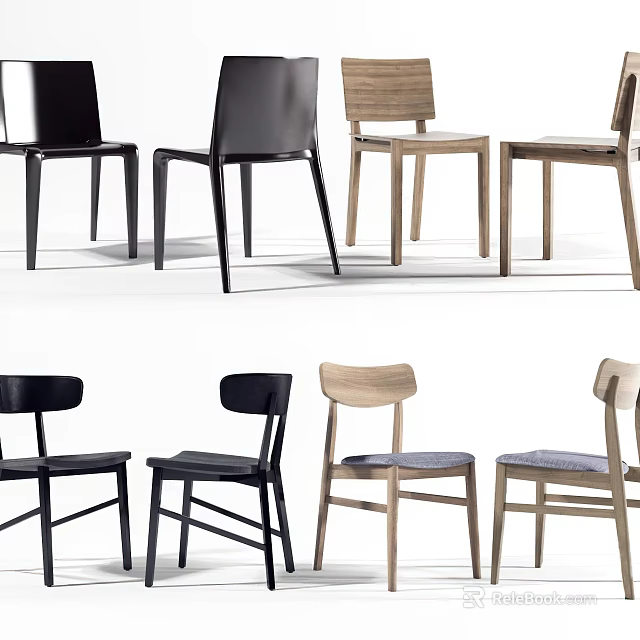 Modern Minimalist Leisure Chairs Featuring Wooden And Black Frame And Sleek Design Details 3d model 