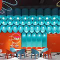 Modern Western Casual Dining Restaurant Featuring Coffee Salad Orange Geometric Decor And Checkered Bar