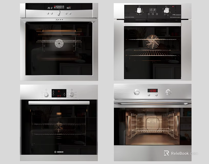Stainless Steel Modern Kitchen Ovens With Different Functions And Digital Displays 3d model 