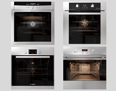 Stainless Steel Modern Kitchen Ovens With Different Functions And Digital Displays 3d model