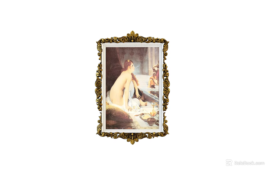 Classic Figure Painting with Golden Ornate Frame Depicting Female Back View by Window 3d model 