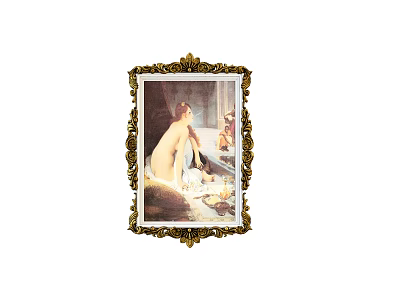 Classic Figure Painting with Golden Ornate Frame Depicting Female Back View by Window 3d model