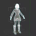 3D Woman With Purple Hair Black Coat Red Gloves Black Boots On Dark Background