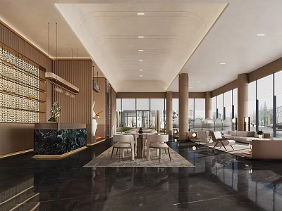Modern Luxury Real Estate Sales Office With Spacious Negotiation Lounge And Elegant Warm Interior Decoration 3d model