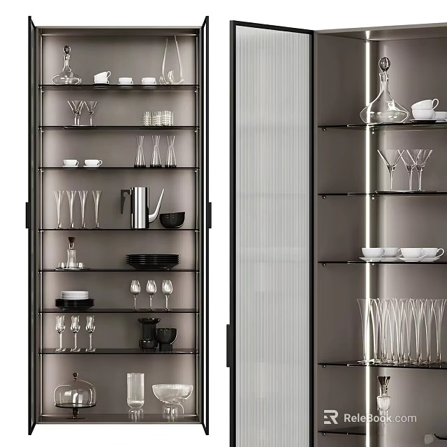 Modern Display Shelves with Glassware Bowls Vases and Decorative Storage Items 3d model 