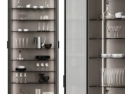 Modern Display Shelves with Glassware Bowls Vases and Decorative Storage Items 3d model