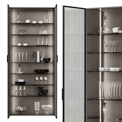 Modern Display Shelves with Glassware Bowls Vases and Decorative Storage Items 3d model
