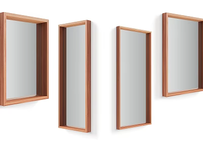 Wooden Frame Wall Mirrors in Different Sizes Set of Four for Home Decor 3d model