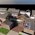 Boutique Guesthouse Building With Wooden Structure Terrace Outdoor Dining Tables Lawn And Stone Paved Path