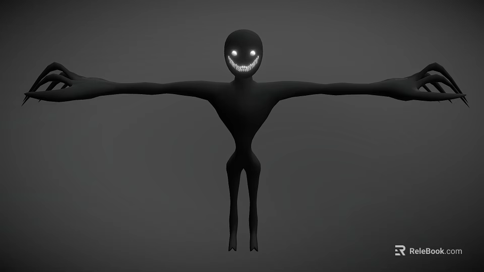 Black Humanoid Creature with Glowing Eyes and Smiling Teeth Standing with Outstretched Arms 3d model 