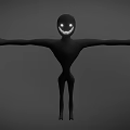 Black Humanoid Creature with Glowing Eyes and Smiling Teeth Standing with Outstretched Arms