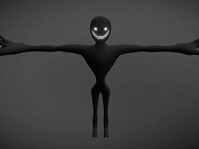 Black Humanoid Creature with Glowing Eyes and Smiling Teeth Standing with Outstretched Arms 3d model