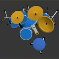 Blue Drum Set With Yellow Cymbals And Multiple Drums On Stands