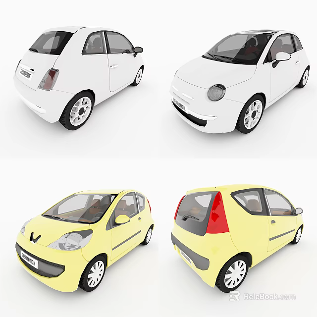 White And Yellow Small Cars Displayed With Multiple Angles View 3d model 