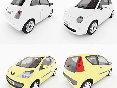 White And Yellow Small Cars Displayed With Multiple Angles View 3d model