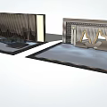 Modern Feature Wall With Metallic Frame Mountain Patterns And Illuminated Water Basin 3d model