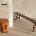 Chinese-style Carved Solid Wooden Bench Solid Wooden Bench 3d model