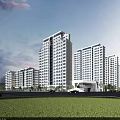 Modern High Rise Residential Buildings Exterior With Greenery And Roads