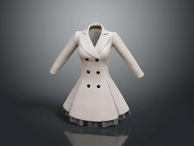 Elegant White Double Breasted Coat with Flared Hem for Everyday Wear 3d model