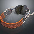 Vintage Audio Headphones With Orange Leather Headband And Gray Ear Cushions
