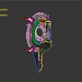 Futuristic 3D Mechanical Device With Circular Ring And Black Yellow Accents