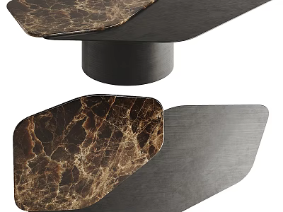 Elegant Modern Sofa Coffee Table Set With Brown Marble Top And Black Pedestal 3d model