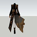 Elegant Black Long Coat With Gold Floral Patterns And White Pants Outfit Design
