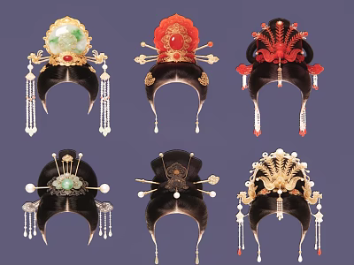 Traditional Chinese Hair Accessories with Ornate Designs Gemstones and Tassel Decorations 3d model