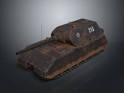 Rusty Vintage Military Tank with Number 210 Cross Marking on Tracks in Old Condition 3d model