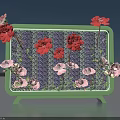 Elegant Floral Installation in Green Frame with Red Pink Flowers and Purple Backdrop