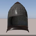 Ancient Style Metal Helmet With Decorative Rivets Brown Brim And Structured Top 3d model