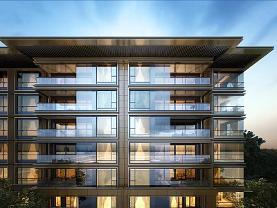 Modern High Rise Residential Building With Glass Curtain Wall And Balconies Design 3d model