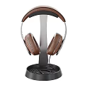 Premium Brown Leather Headphones Speaker with Metal Frame and Comfortable Ear Cups Stand