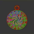 Gold Circular Pendant With Intricate Patterns And Central Spiral Design For Fashion Accessory