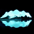 Illuminated Blue Mountain Shaped Garden Ornament With Water Reflection In Dark Background