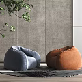 Green and Peach Bean Bag Chairs in Modern Living Room Interior with Plants