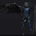 Game And Movie Character With Large Black Wings Blue Black Armor And Masked Head Design