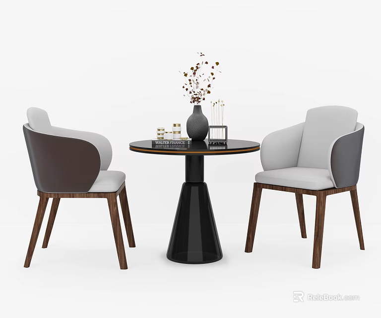 Casual Sofa Set With Brown Gray Upholstery Wooden Legs And Round Accent Table 3d model 