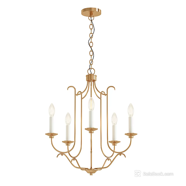 Classic Gold Frame Chandelier With Curved Metal Arms And Candle Shaped Bulbs 3d model 