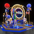 Decorative Bamin Life Carnival Art Installation with Red Blue Lanterns Rabbit Figure and Golden Frame
