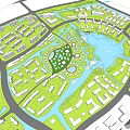 Birds Eye View Urban Planning Design With Lakes Green Spaces And Residential Areas