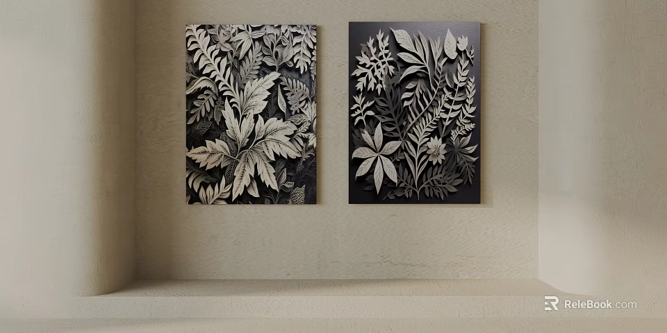 Decorative Wall Panels With Carved Plant Leaves On Light Colored Wall 3d model